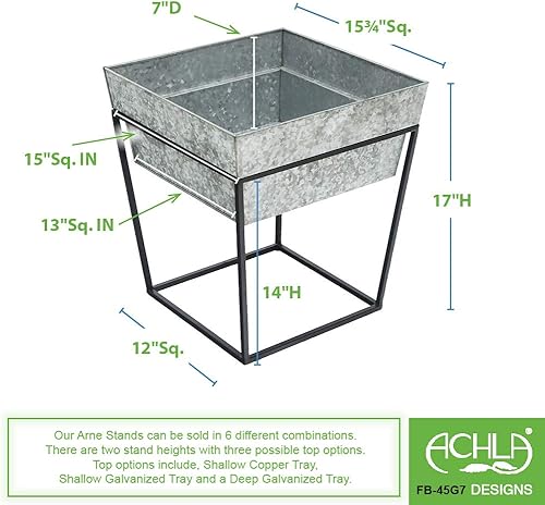 Miniatura 2 de Achla Designs Arne soporte para plantas, 14 pulgadas de alto con bandeja galvanizada profunda para macetas