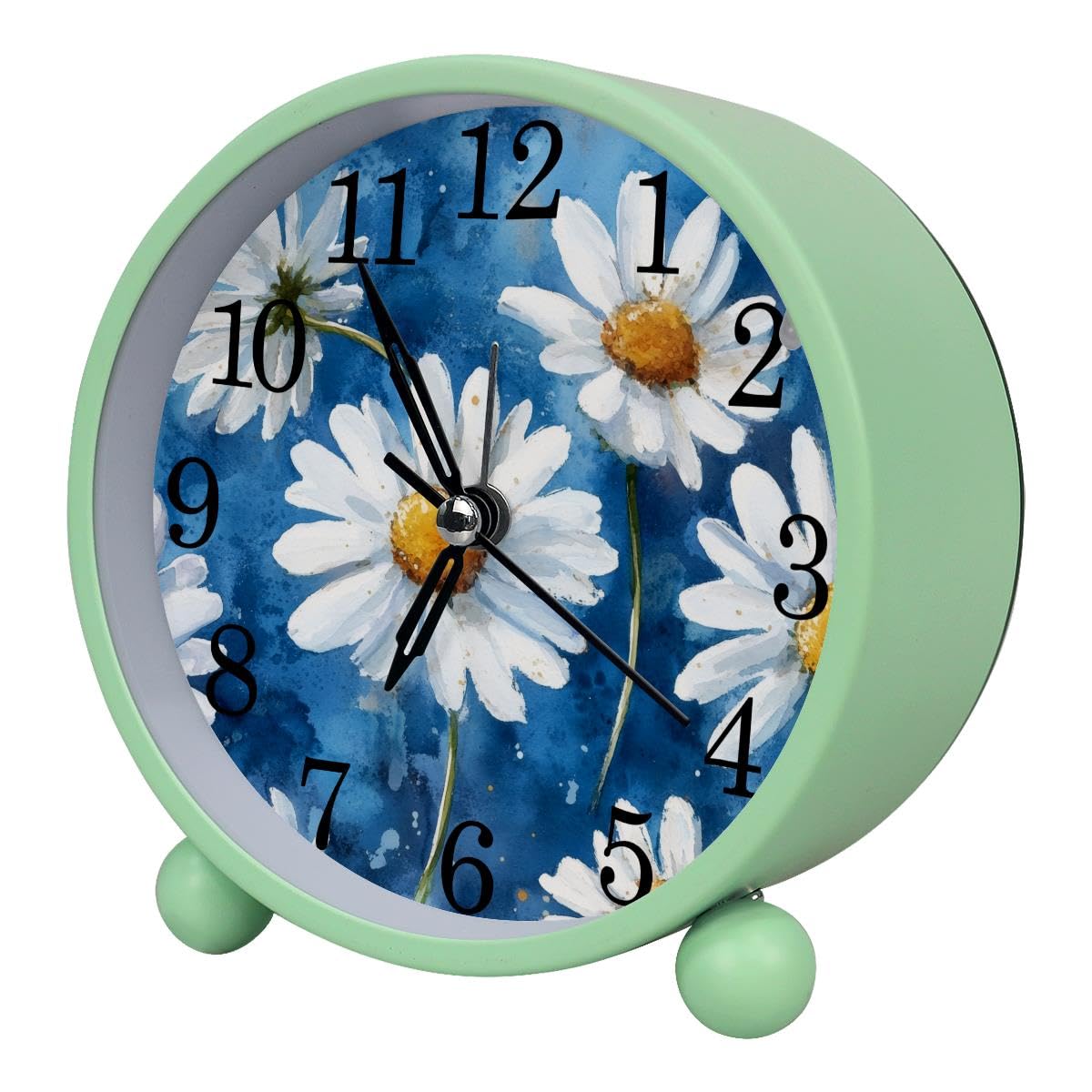 Luoweisi Alarm Clock White Daisies, Silent Non-Ticking with Night Light