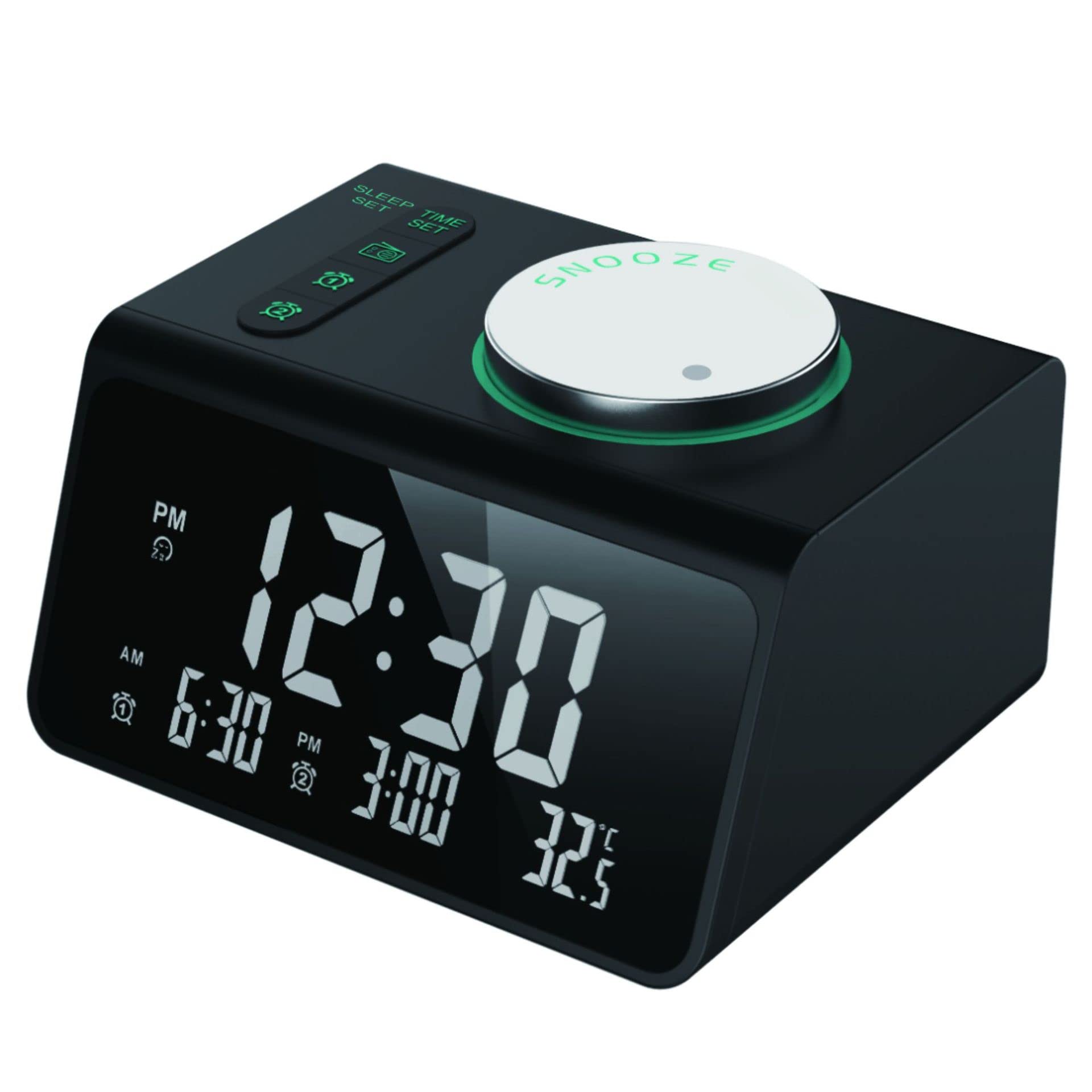 Reloj despertador inteligente con luz nocturna, radio FM, pantalla de temperatura, regulador de intensidad y volumen ajustable, reloj de noche digital para dormitorios y uso doméstico
