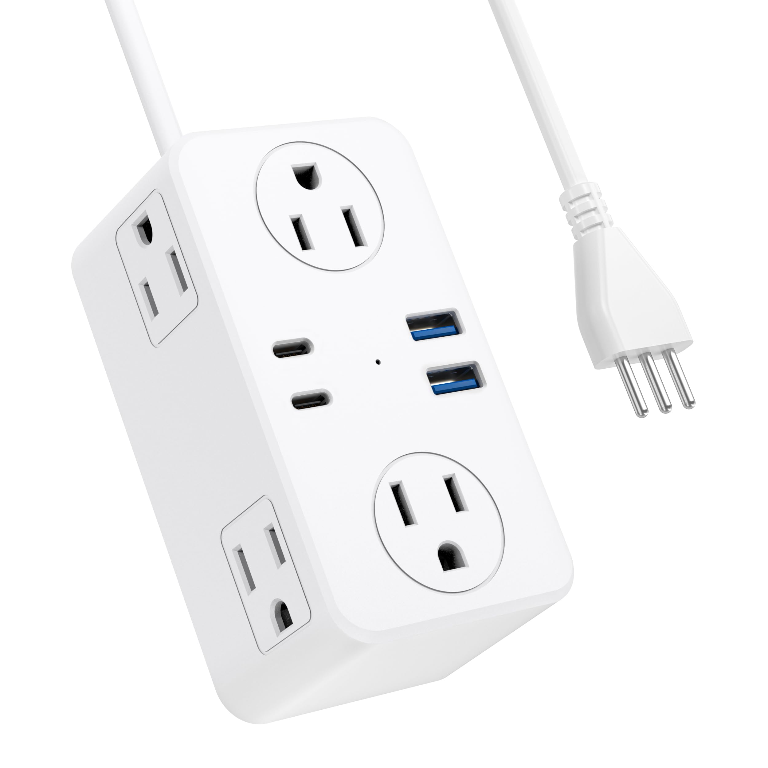 Kakyanill Italy Travel Plug Adapter, Italy Power Adapter, 6 AC Outlets, 4 USB Ports (2 USB C), 3ft Wrapped Around Extension Cord, for Italy Chile