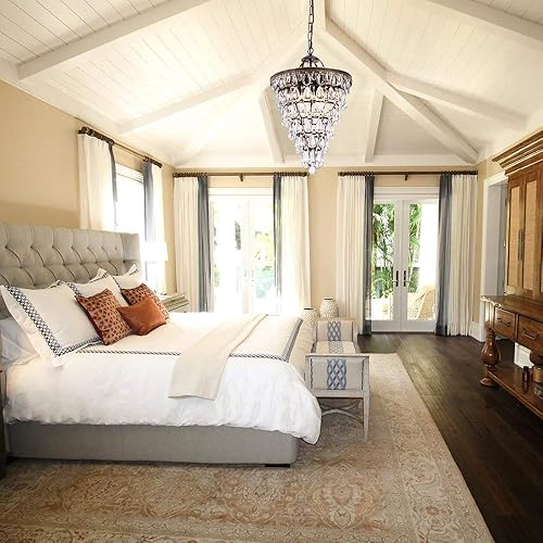 Miniatura 7 de Wellmet Candelabro de Cristal de 14 Pulgadas, Candelabros de Baño de Bronce Estilo Granja, Lámpara Colgante de 4 Luces para Vestíbulo, Accesorio de