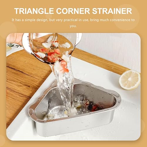 Miniatura 5 de Angoily Colador de fregadero cesta de drenaje de acero inoxidable triangular de malla de alimentos colador de basura plegable cesta de drenaje de