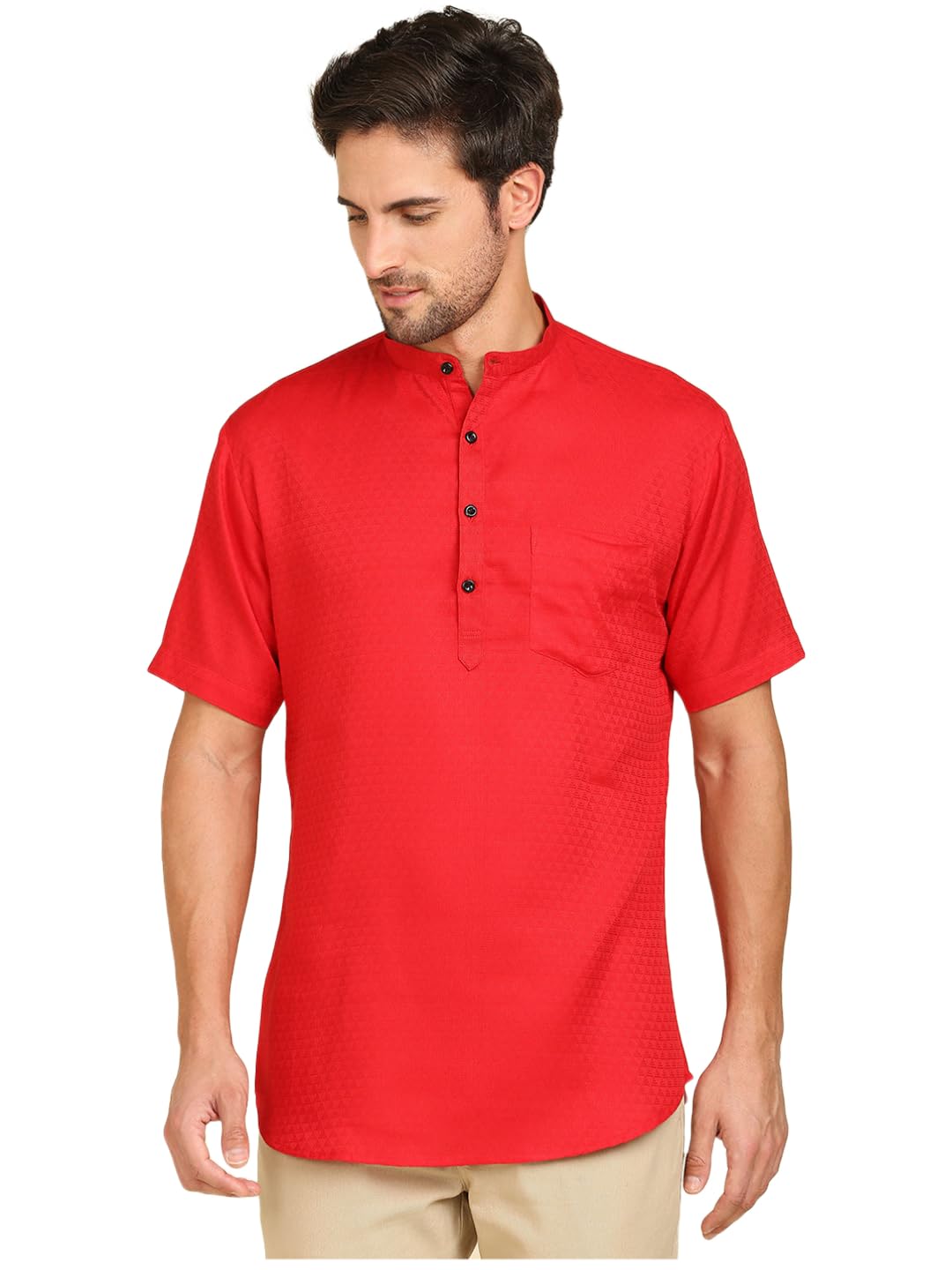 Men's Pure Mercerized Cotton Woven Design Short Kurta Shirt-image-30