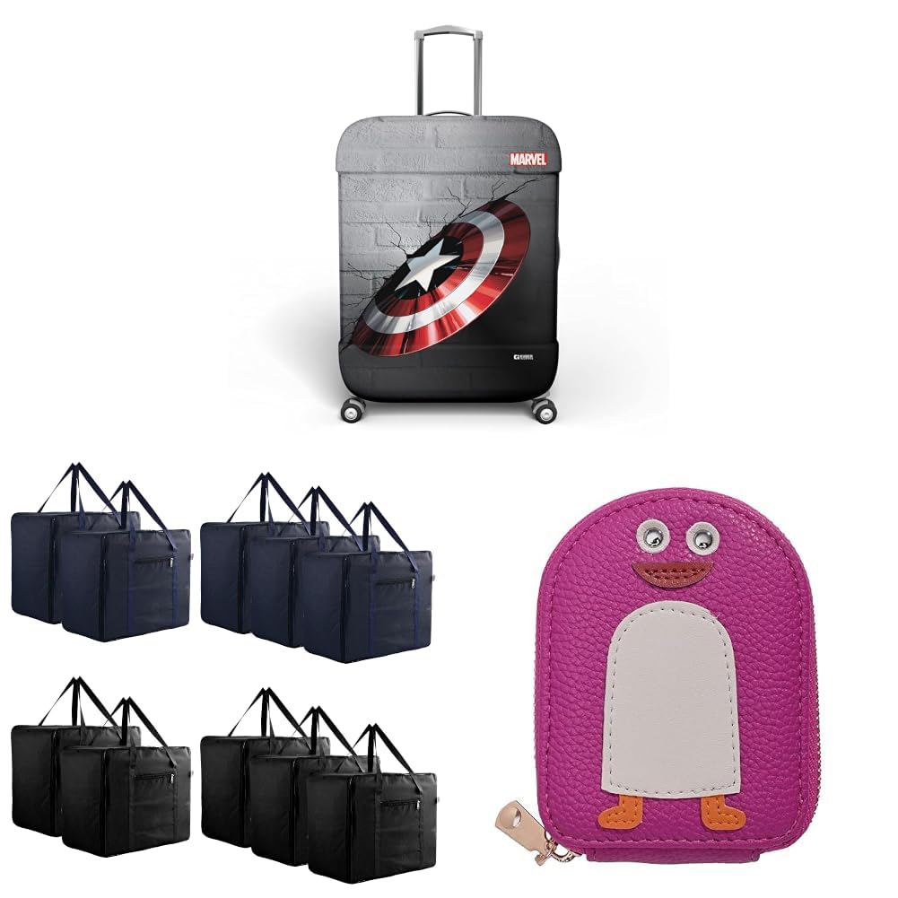 Kuber Marvel Captain America Shield Luggage Cover | Storage Bag | Penguins PU Zip Coin Pocket Purse, Hand Wallet for Women & Girls-image-4