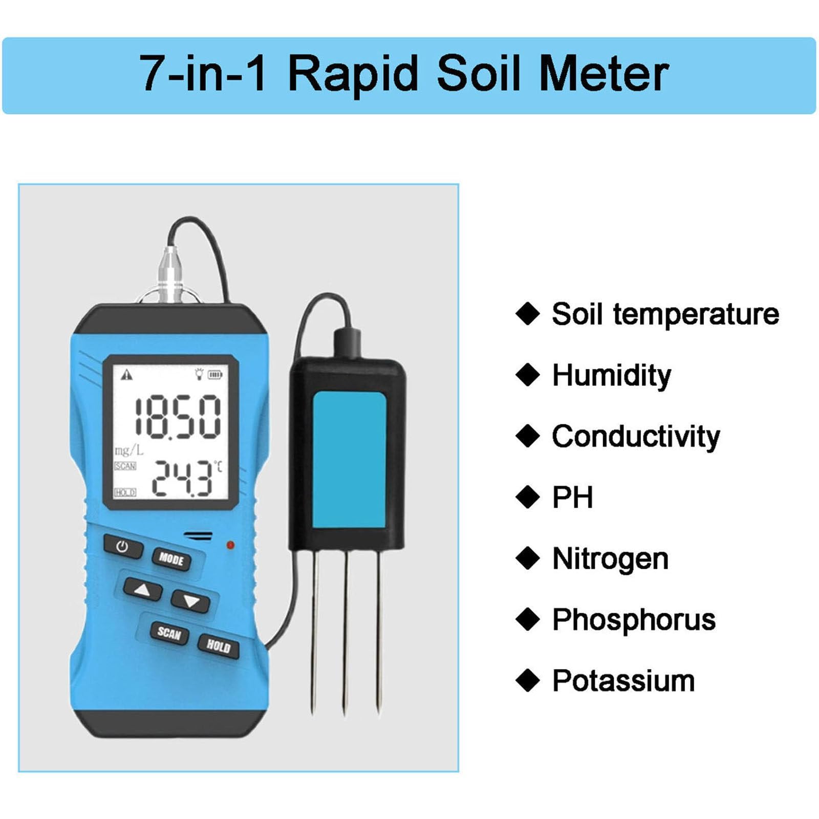 Tester Digitale Del Suolo 7 In 1, Misuratore Di Fertilità Dell'umidità Ph | Test di azoto, fosforo, potassio, pH e umidità del terreno per piante in vaso da giardino e prato