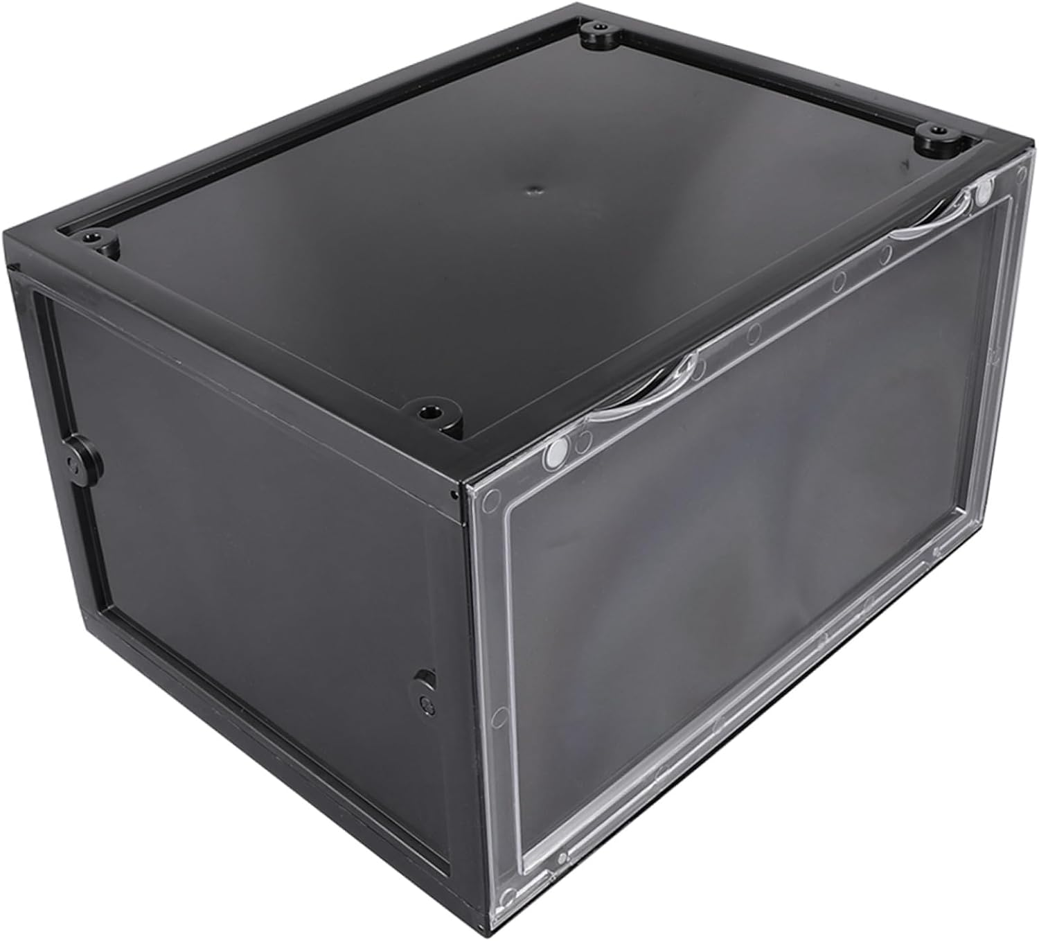 MAGICLULU 1pc Magnetic Type Shoes Organizer Box Display Storage for Sneakers High Heels Boots Stackable Side Open Design for Closet and Entryway Black