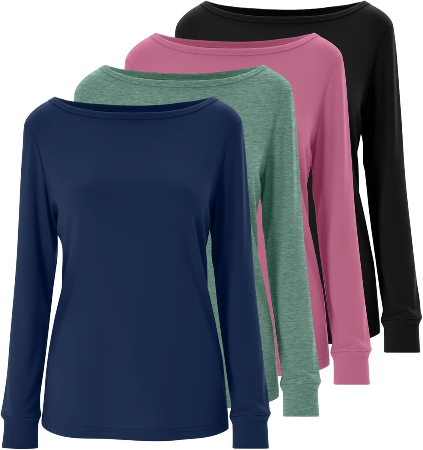 4 Pack Women's Boat Neck Shirts, Cotton Long Sleeve Tunic Tops Loose Fit Blouses Basic Casual Fall Tee Shirt - Image 3