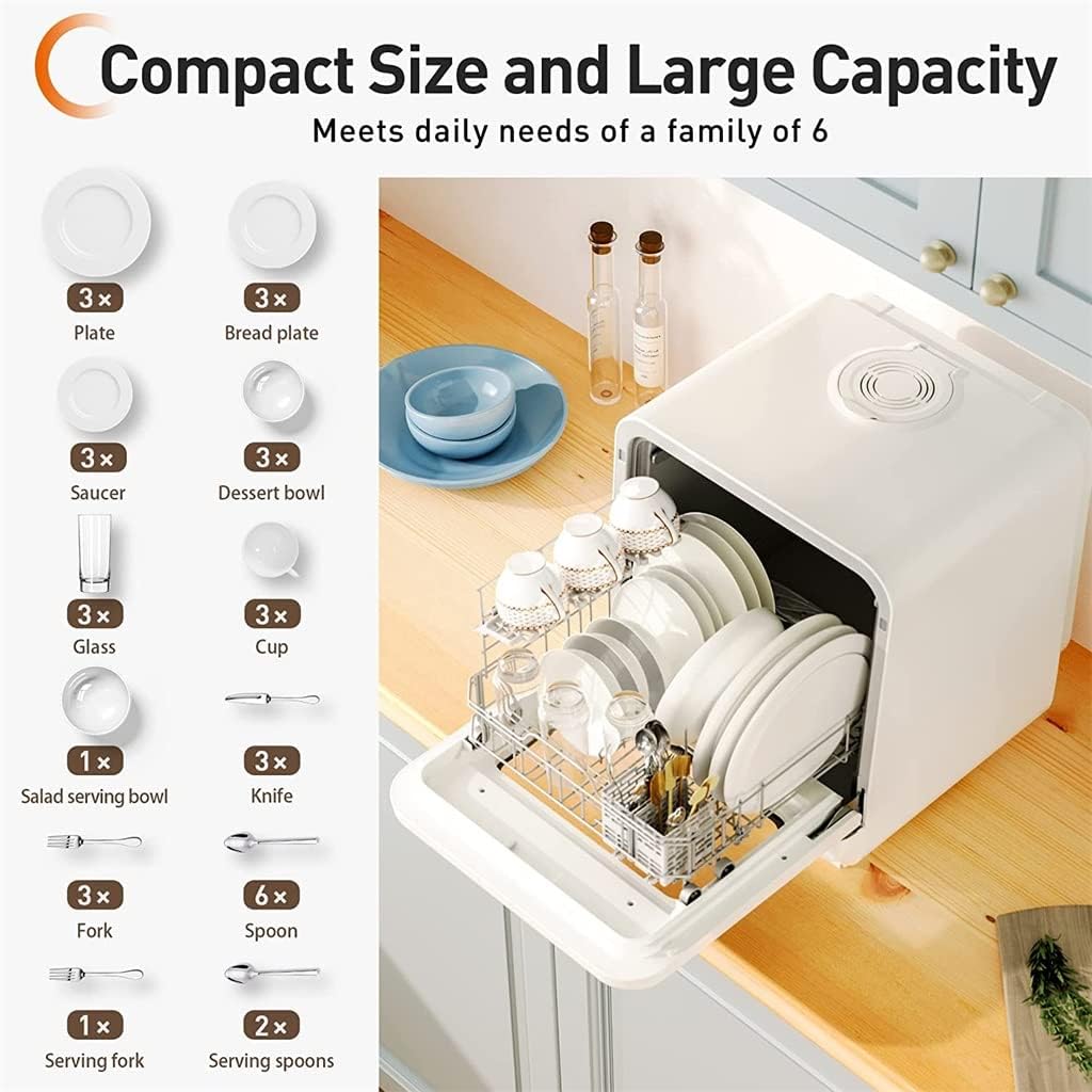 Portable Dishwasher Countertop with Built-in Water Tank 5 Washing Programs Air Drying Function for Home and Kitchen