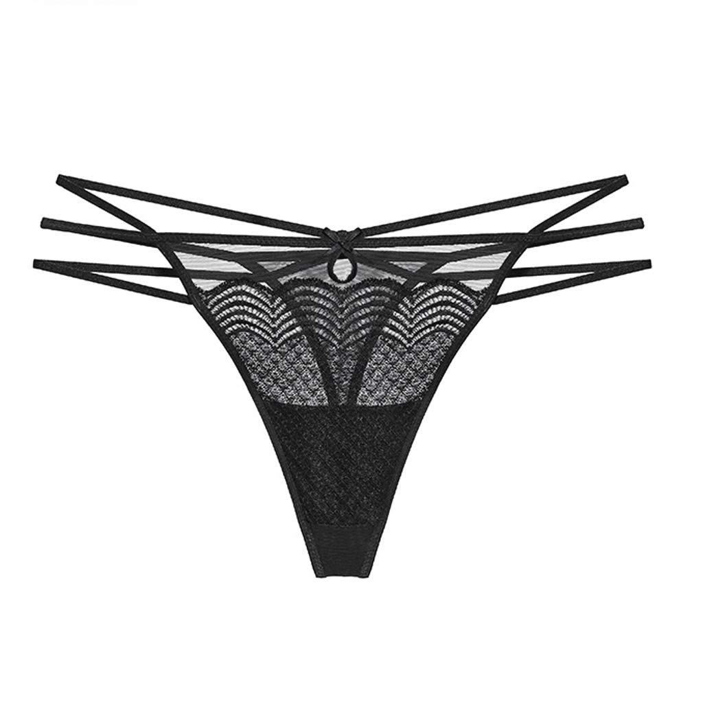 String Sexy En Dentelle, Culottes Transparentes Taille Basse Avec Noeud De Dentelle, Pack Taille Basse Noir, Rouge (Color : Black, Size : M)