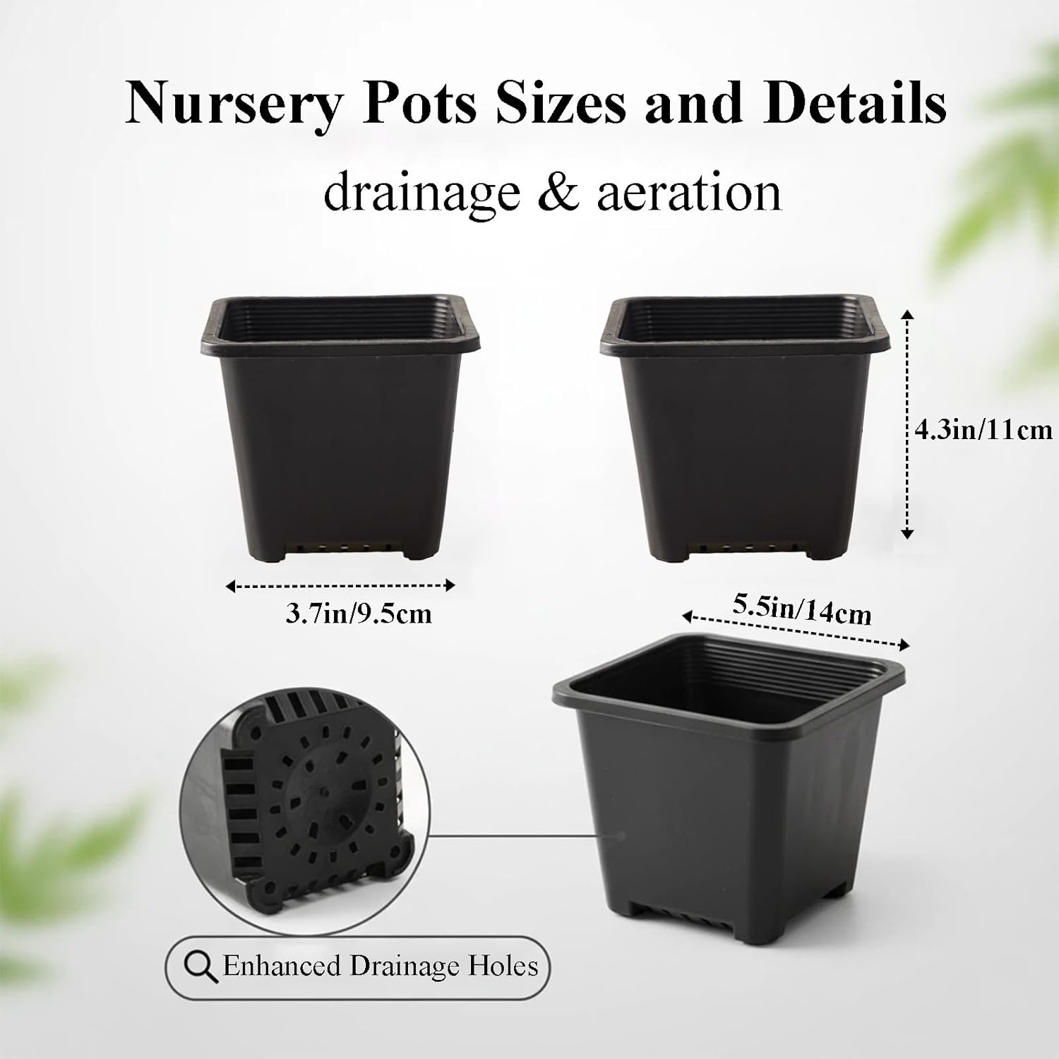 50 Packs Square Nursery Pots for Plants 5.5 Inch Succulent Plant Pots Set Plastic Seedling Starting Pots with Drainage Holes Nursery Pots Variety Pack Flower pots Planter Seed Starter, Black