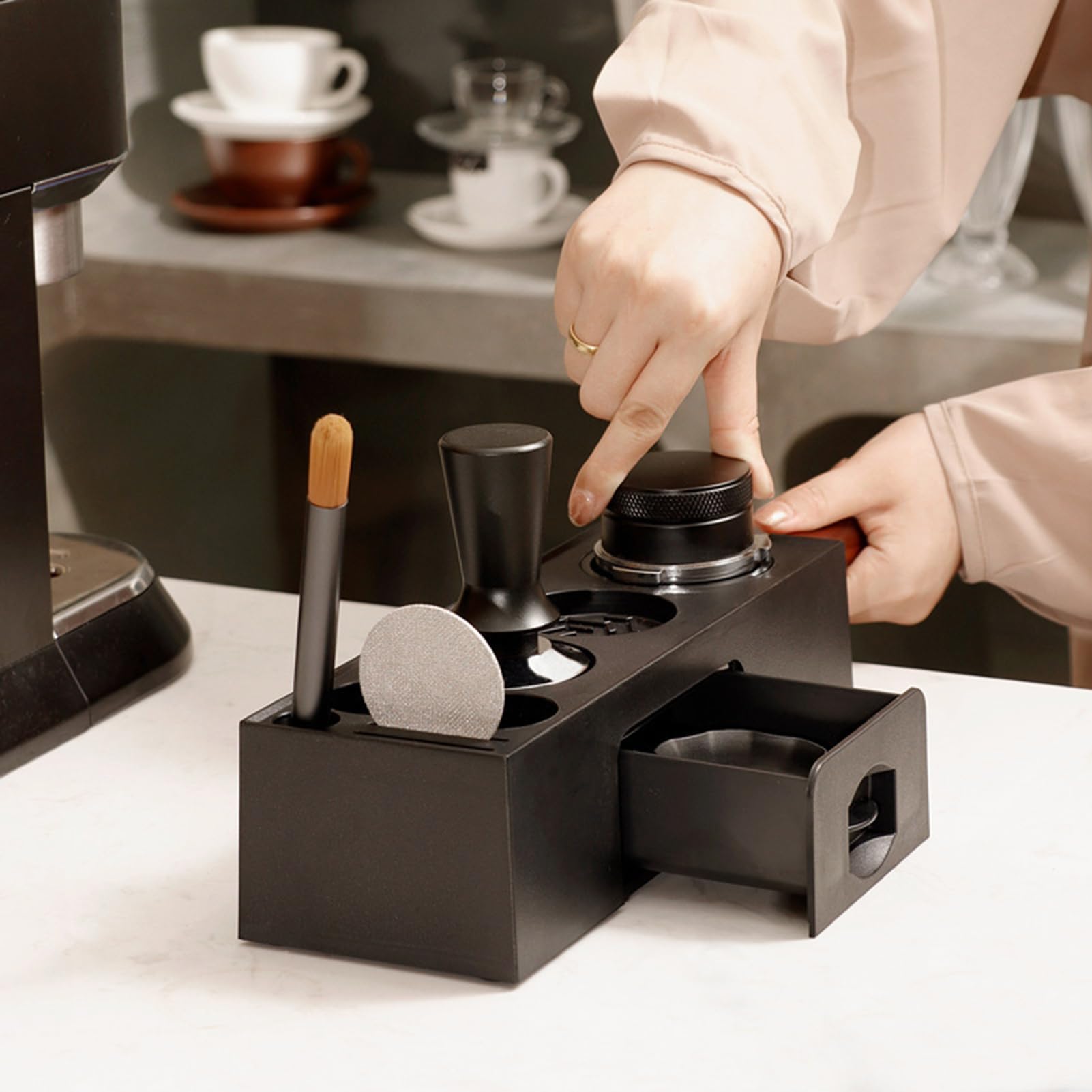 Prasa do kawy espresso Stat ABS uchwyt na filtr do espresso nizer z pudełkiem na kawę do domowego baru idealny dla miłośników kawy