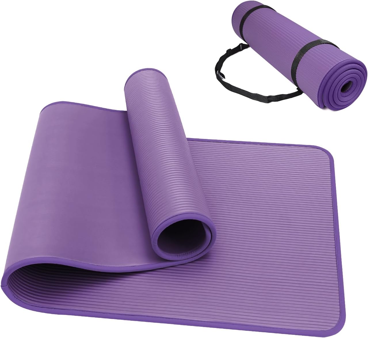 Strayelf Yoga Mat 10mm Extra Thick, Exercise Mat with Carrying Strap for Home Workout High Density Anti-Tear Non-slip Workout Pilates Gym Mats for Women Men Outdoor Training