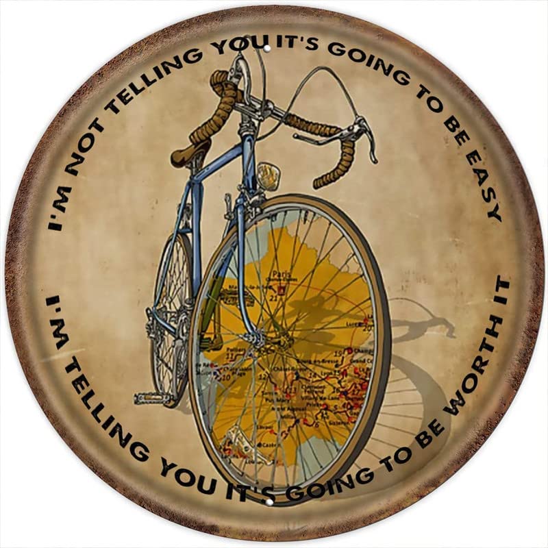 asbwuo Retro Round Sign Cycling I'm Telling You It's Going to Be Worth It Bicycle Wall Art Decor Motivational Quote World Map Art Wall Decor Bedroom