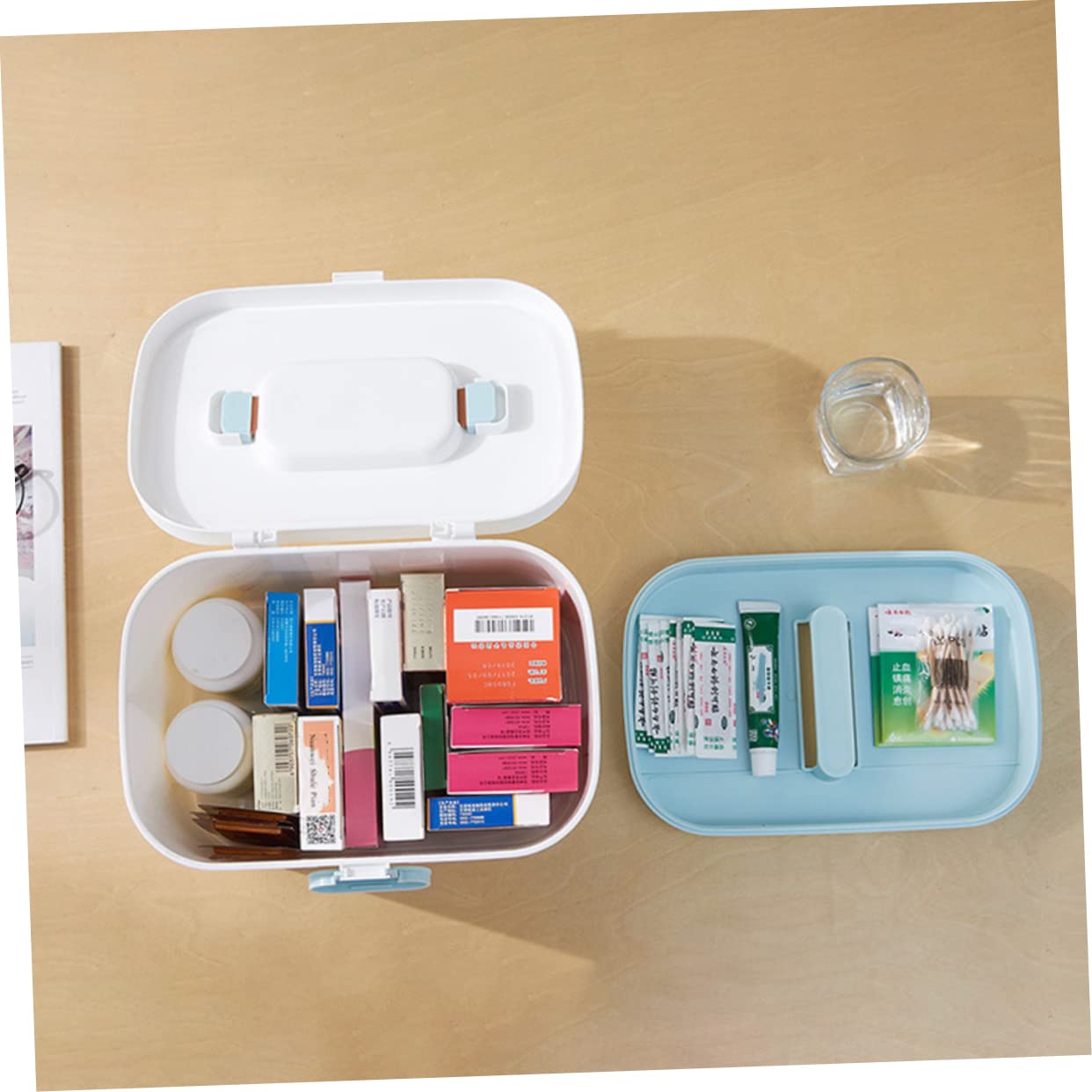 minkissy Family Emergency Kit Medicine Organizer Portable Medicine Box Smooth Surface Container Case