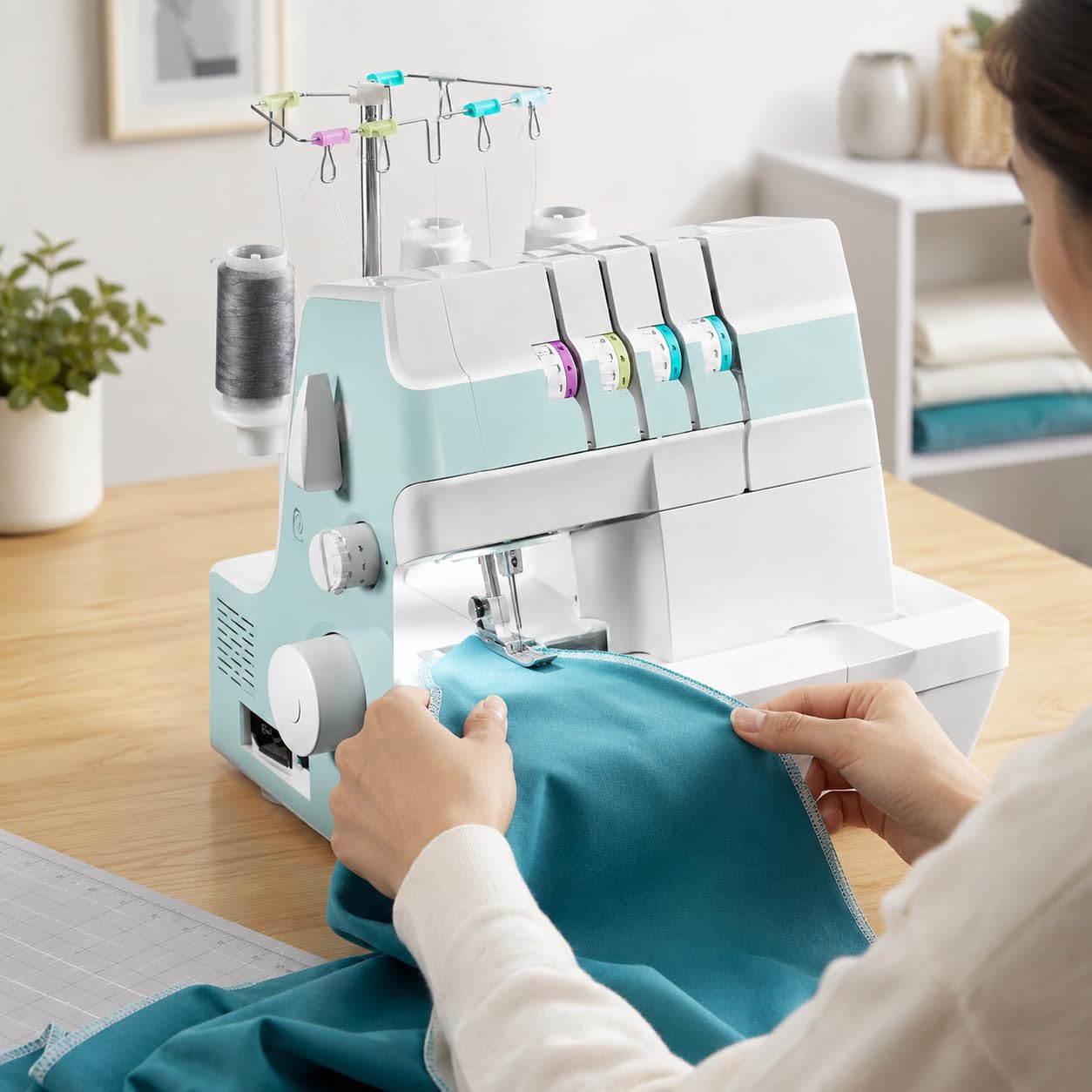 Heavy Duty Coverstitch Serger i Overlock Maszyna do szycia ze ściegiem 2/3/4, pułapką wykończeniową, zatrzaskowymi stopkami i regulowanym miernikiem