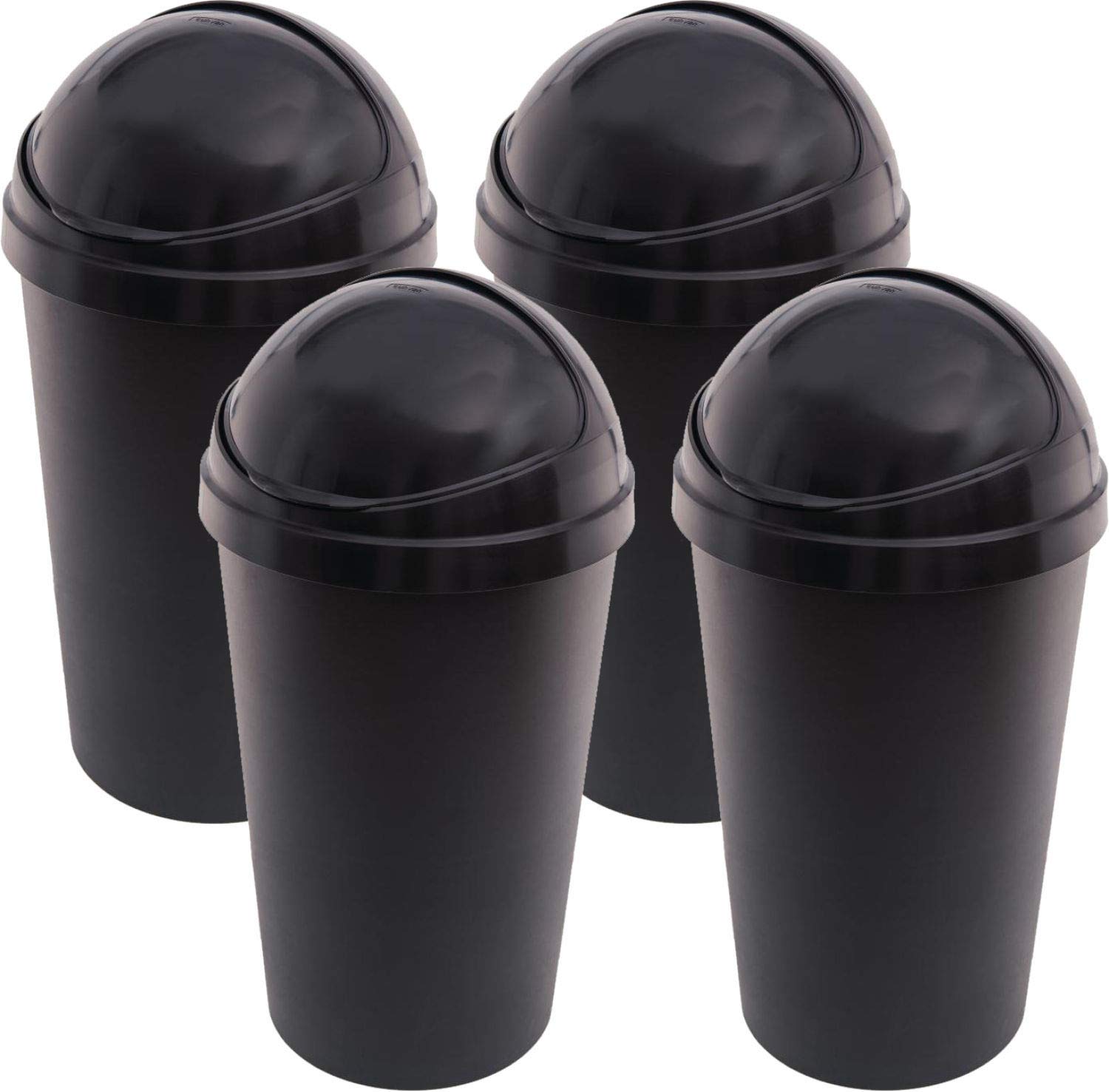 Sterling Ventures 4x Plastic 50L Bullet Bin with Sliding Lid Waste Rubbish Dirt Paper Bin (Black)