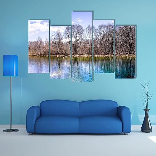 ERGO PLUS Modern Canvas Wall Art Paintings Pictures Artworks Accessories Blue Lake of Kazan Printed Poster Watercolor Modular Framework Stretched