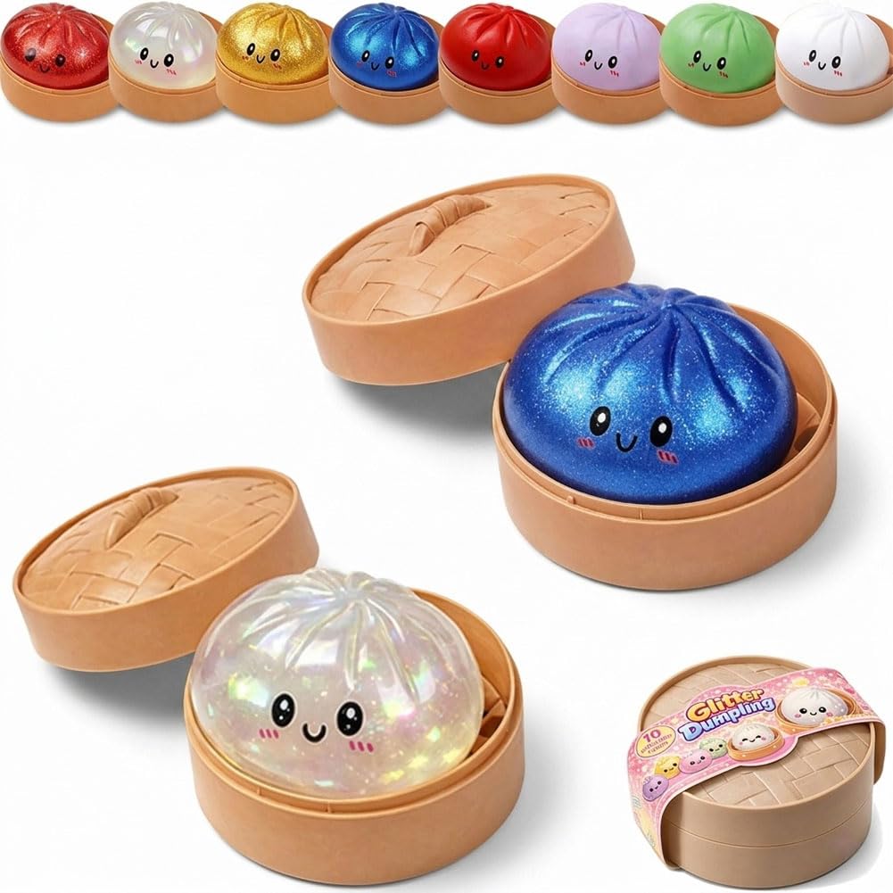 Dumpling Squishy, Squishy Dumpling Toy, Glitter Dumplings Squishiest Toy with Steamer Box, Stress & Anxiety Relief Toys for Kids & Adults Non-Edible (Purple) — view 15