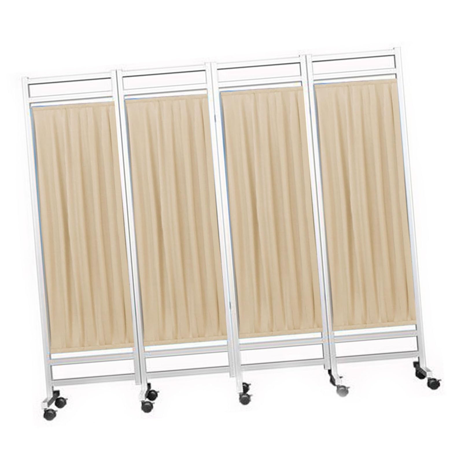 Paravent de confidentialité beige 180x50 cm à roulettes pour intérieur - 4 pièces