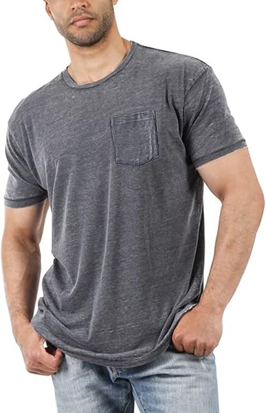 T-shirt doux à manches courtes pour homme - Couleur unie - Col rond - Avec poche - 1