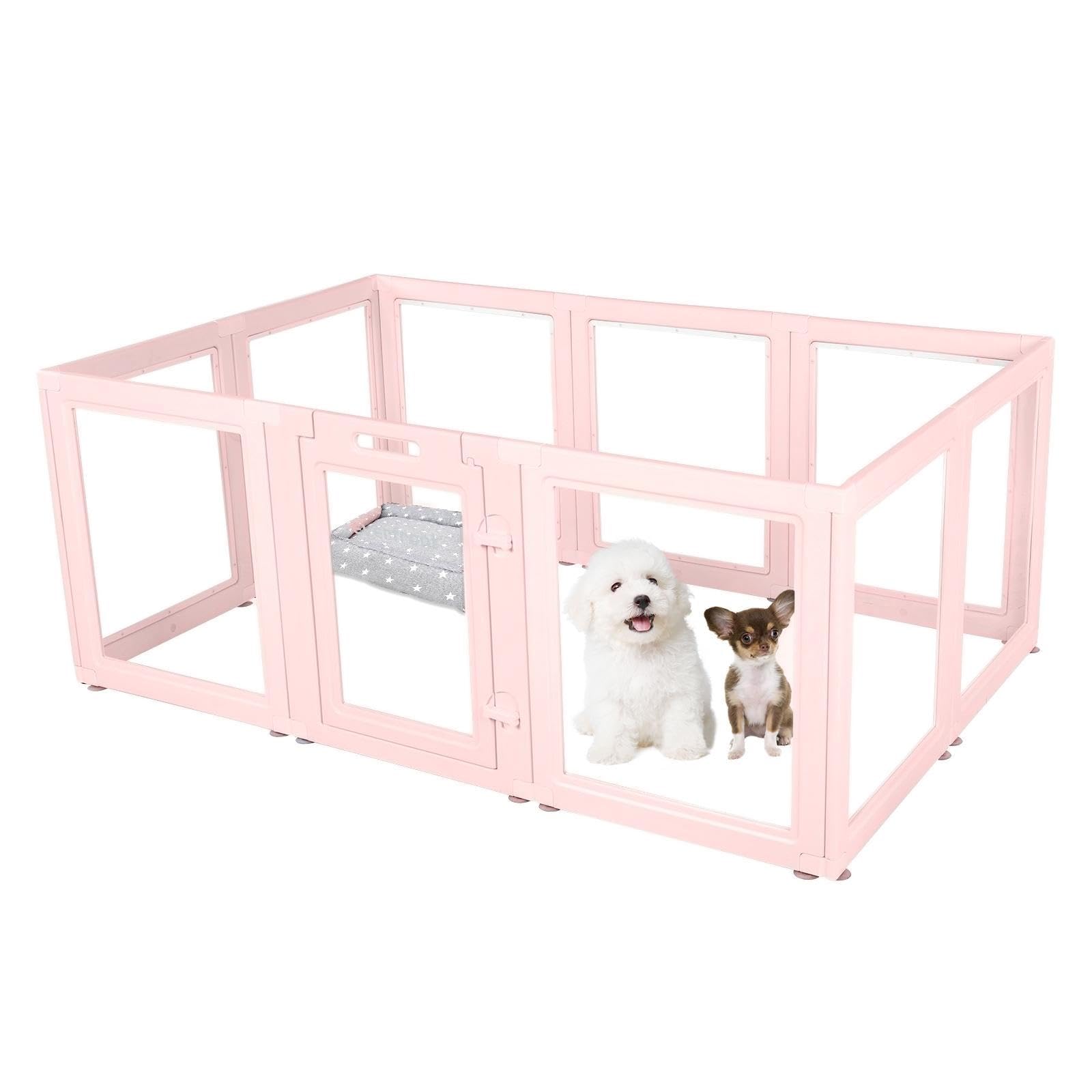 EVERFRONT Clear Acrylic Dog Playpen - Clear Dog Play Pen - Easy Assemble Acrylic Dog Playpen - Puppy Playpen, Cat Playpen, Small Animal Playpen, Dog Play Pen Indoors