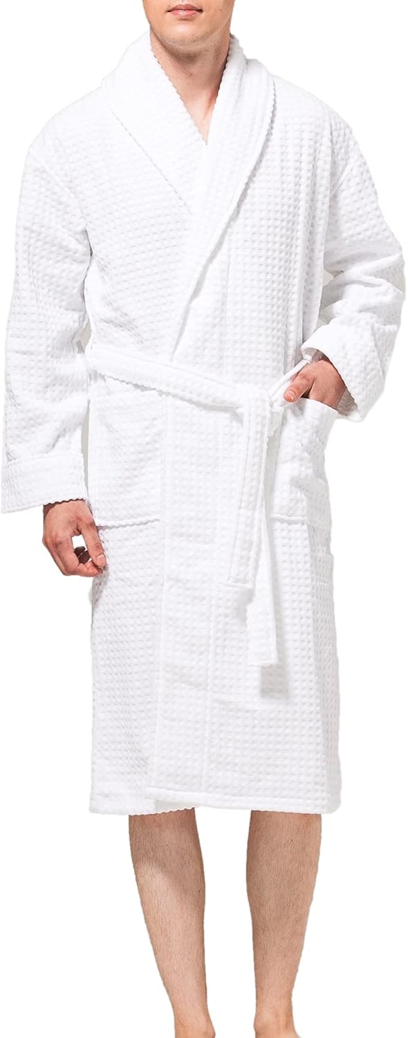 Alpine Swiss Dario Mens Luxury Waffle Knit Cotton Bathrobe Shawl Collar Hotel Spa Robe