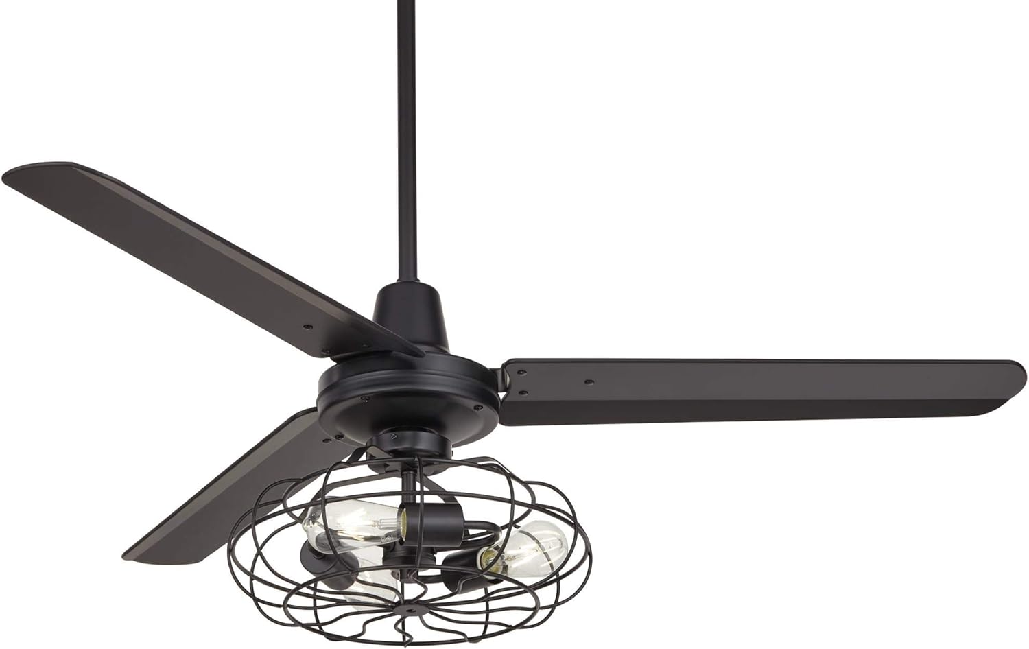 Casa Vieja 52" Plaza Rustic Industrial Vintage 3 Blade Ceiling Fan with Light Kit LED Remote Control Matte Black Cage 3-Light for House Bedroom Living Room Home Kitchen Dining Office