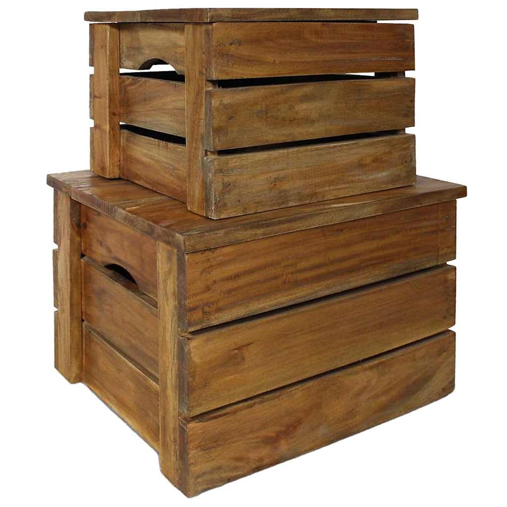 Aufbewahrungskisten 2er Set Massivholz Mahagoni Holztruhe Vintage | Handgefertigte Allzweckkisten aus Echtholz mit viel Stauraum fuer Ordnung in Schlafzimmer, Wohnzimmer und Flur.