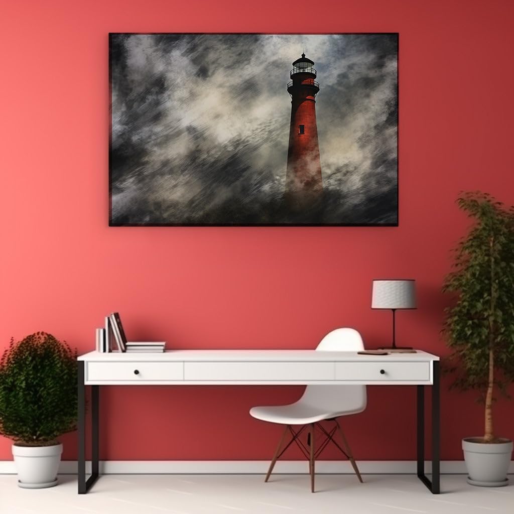 Canvas for Living room. Lighthouse in the Storm - A Beacon of Hope Against a Brooding Sky, 27 x 18 inch Canvas Wall Art - Surrealistic Visions - Modern Home Decor - 69x46 cm (27x18 inch)