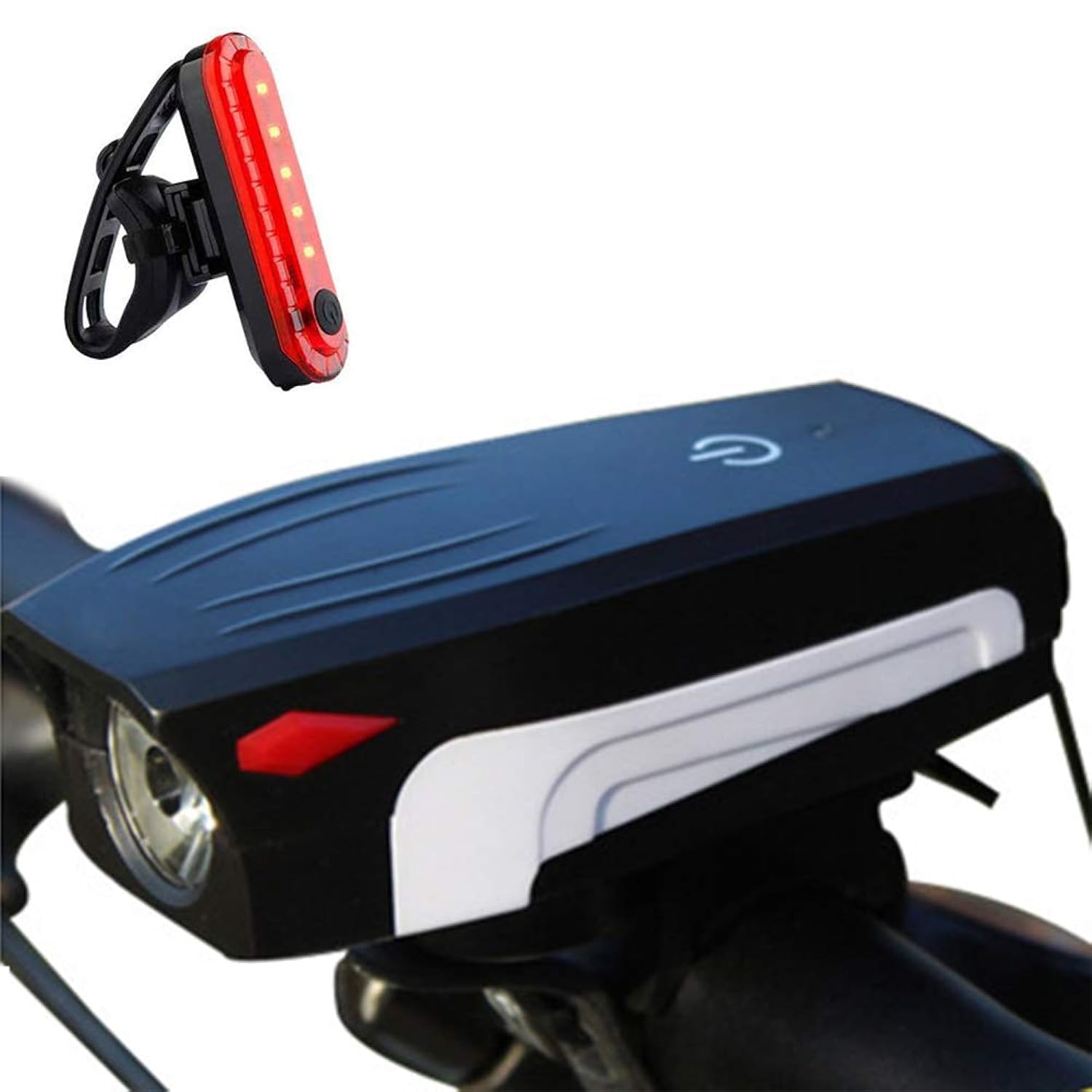 Bicycle Light Set Bike Headlight with Horn & Taillight Waterproof Front Rear Light for Mountain Bicycle Cycling Camping Outdoor Safety (USB Rechargeable)