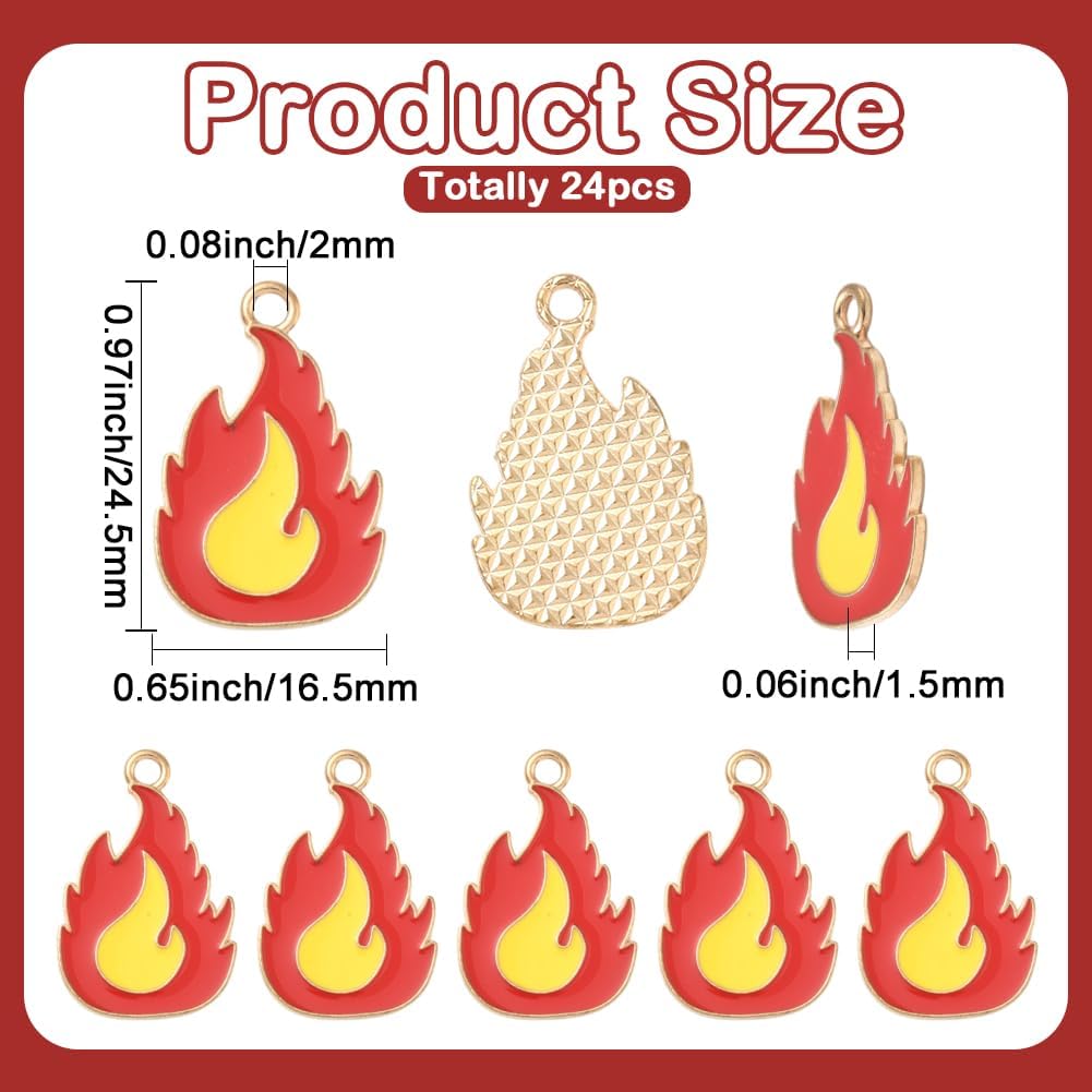 SUNNYCLUE 1 Box 24Pcs Fire Flame Charm Firefighter Charms Bulk Gold Metal Alloy Enamel Firefighting Fireman Themed Mini Pendants for Jewelry Making Necklace Bracelet Earring DIY Craft Accessories