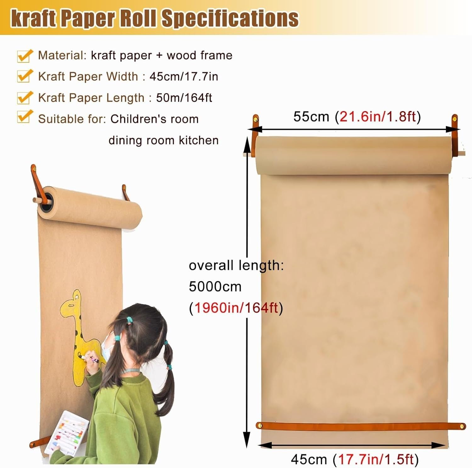 Distributeur de rouleaux de papier kraft mural avec cutter – Idéal pour le bricolage, le bureau et le café
