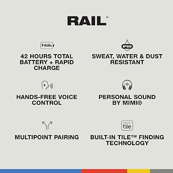 Skullcandy Rail Wireless Earbuds, Bluetooth Headphones, Noise Isolating Fit, Up to 42 Hours Battery, IP55 Sweat and Water Resistant, Microphone for iPhone Android - True Black