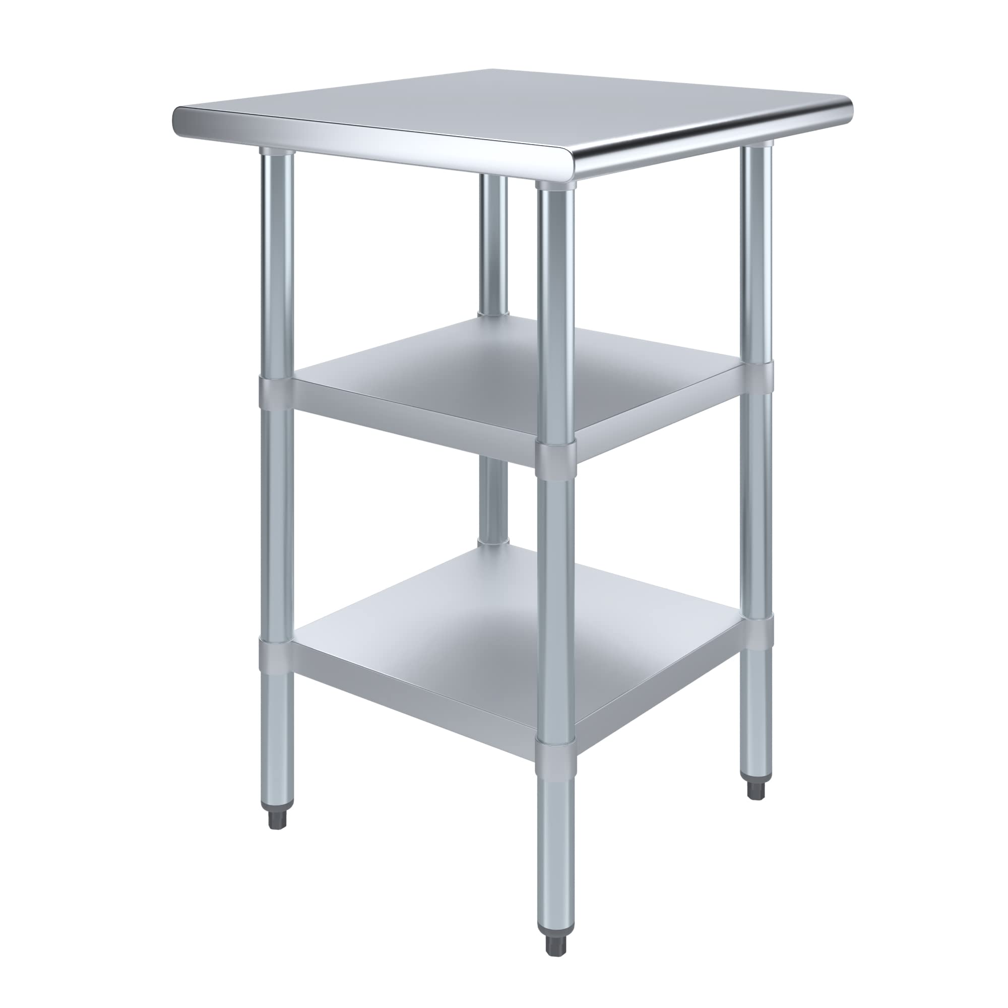 AmGood 24 in. Long x 24 in. Deep Stainless Steel Work Table with 2 Undershelves - NSF 18-Gauge 430 Top, Dual Galvanized Shelves | Commercial Prep Table, Adjustable Feet