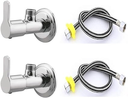 Senkiddpro 2 Marc Angle Wall with 2 Black wire Connection pipe for Sink/washbasin water Saving Aerator Suitable for Washbasin,Sink,Bathroom&Kitchen(Chrome Finish) Bib Tap Faucet