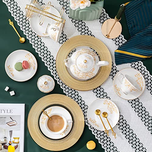 Daveinmic 22Pieces Porcelain Tea Set, Cups& Saucer Service for 6, with