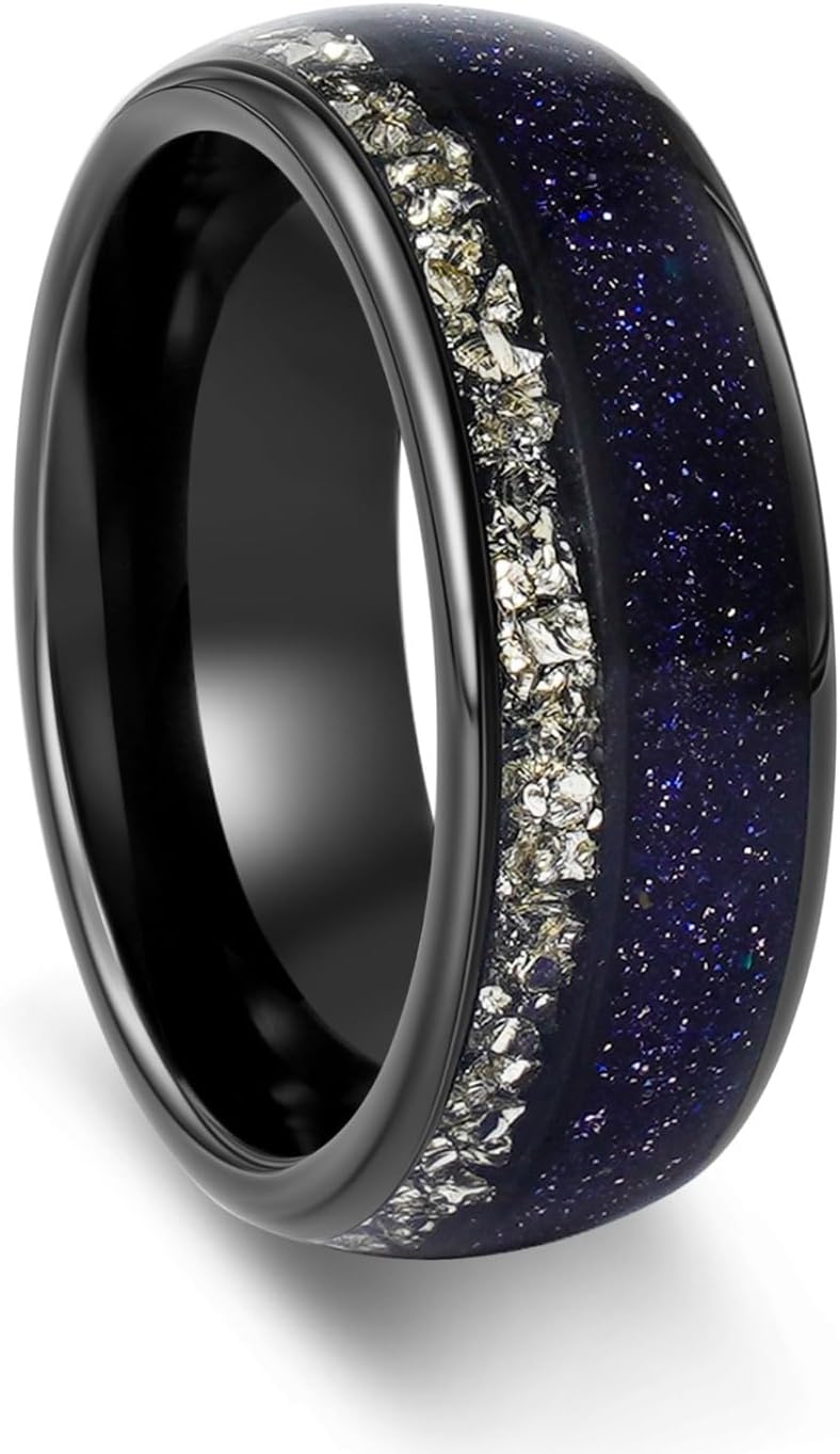 Silver Black Tungsten Ring, Matching 8/4mm Wedding Band for Man Woman, Anniversary Birthday Christmas Gift