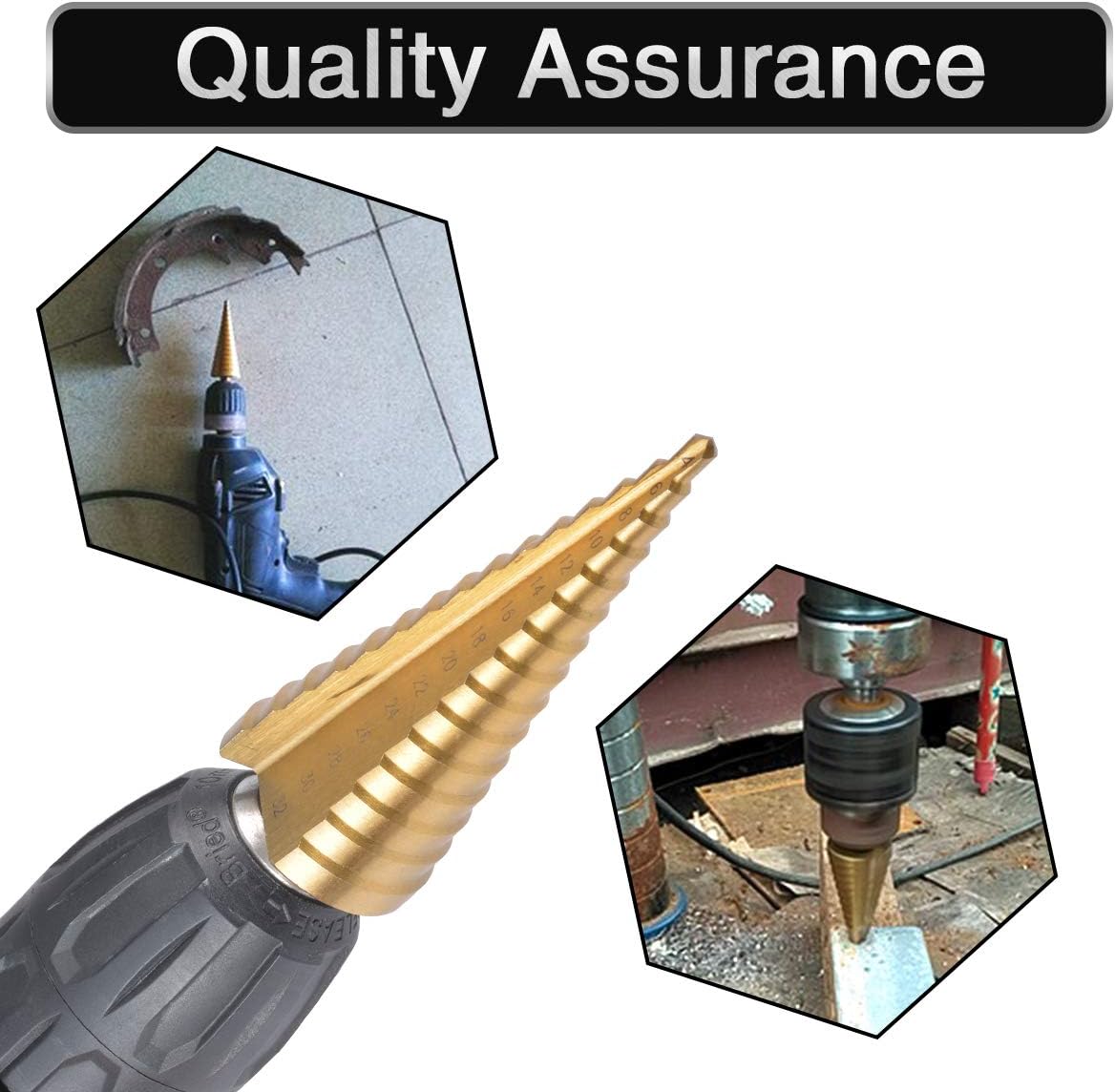 1/4 Hex Shank Titanium Step Drill Bit High Speed Steel 15 Steps Hex Shank 4-32MM