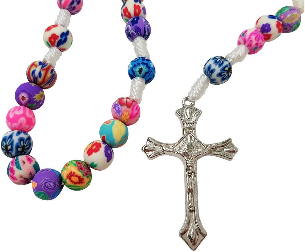 TALISMAN4U Multicolor Polymer Beads CATHOLIC ROSARY NECKLACE First Communion Christmas Religious Gift - Image 3