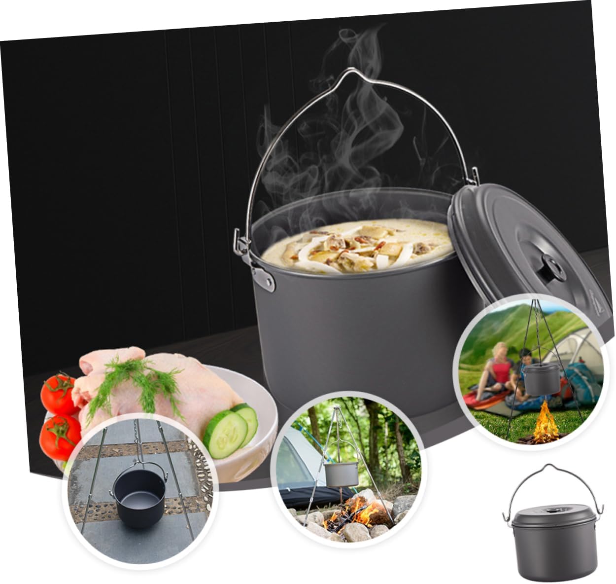 1Pc Portable Camping Pot with Folding Handle Lightweight Backpacking Cookware for People Non Stick Design for Outdoor Cooking and Camp Cooking Accessories