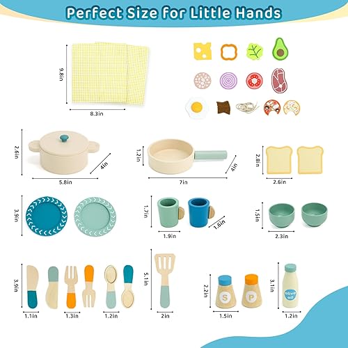 Miniatura 3 de Juego de cocina de madera, juego de cocina de 36 piezas para niños pequeños, juegos de comida para niños, accesorios de cocina de madera con comida