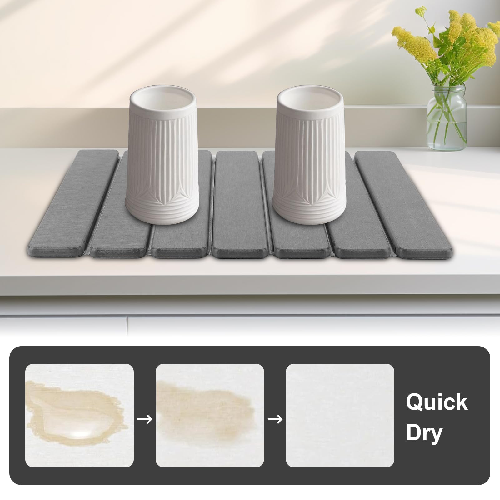 Stone Drying Mat for Kitchen Counter 30x40cm Foldable Stone Dish Drying Mat Non-Slip Stone Drying Pad Reusable Dish Drainer Mat Diatomite Drying Stone Mat for Sink Dish Rack Marble Worktop Black - Image 3