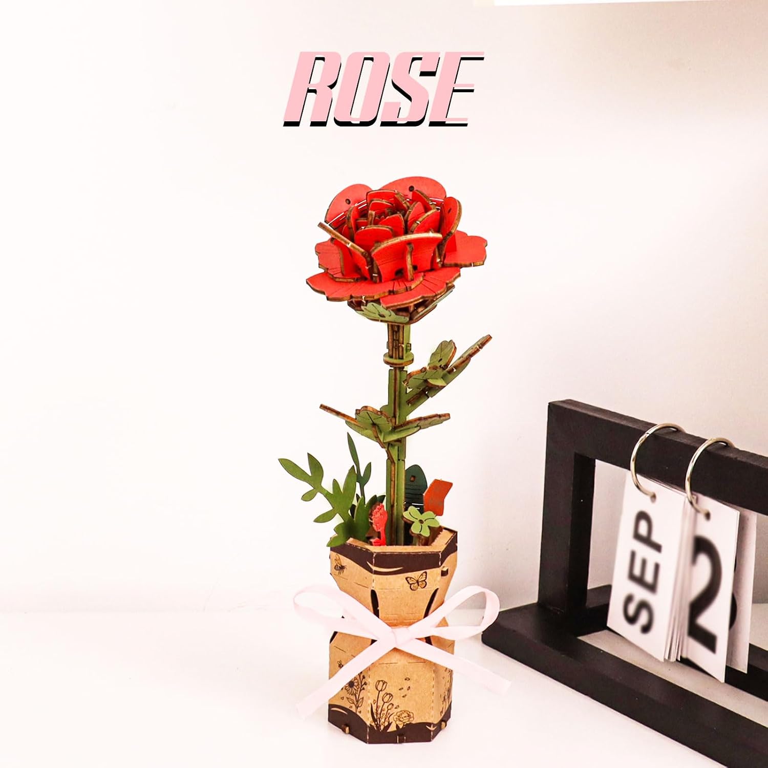 3D Wooden Puzzles for Adults,DIY Wooden Flowers Model Kit,Home Decoration, for Kids,Friends and Families (Rose)