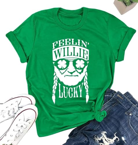 Funny St Patricks Day Shirt Women Shamrock Feelin Lucky Green Shirts Irish St Patrick