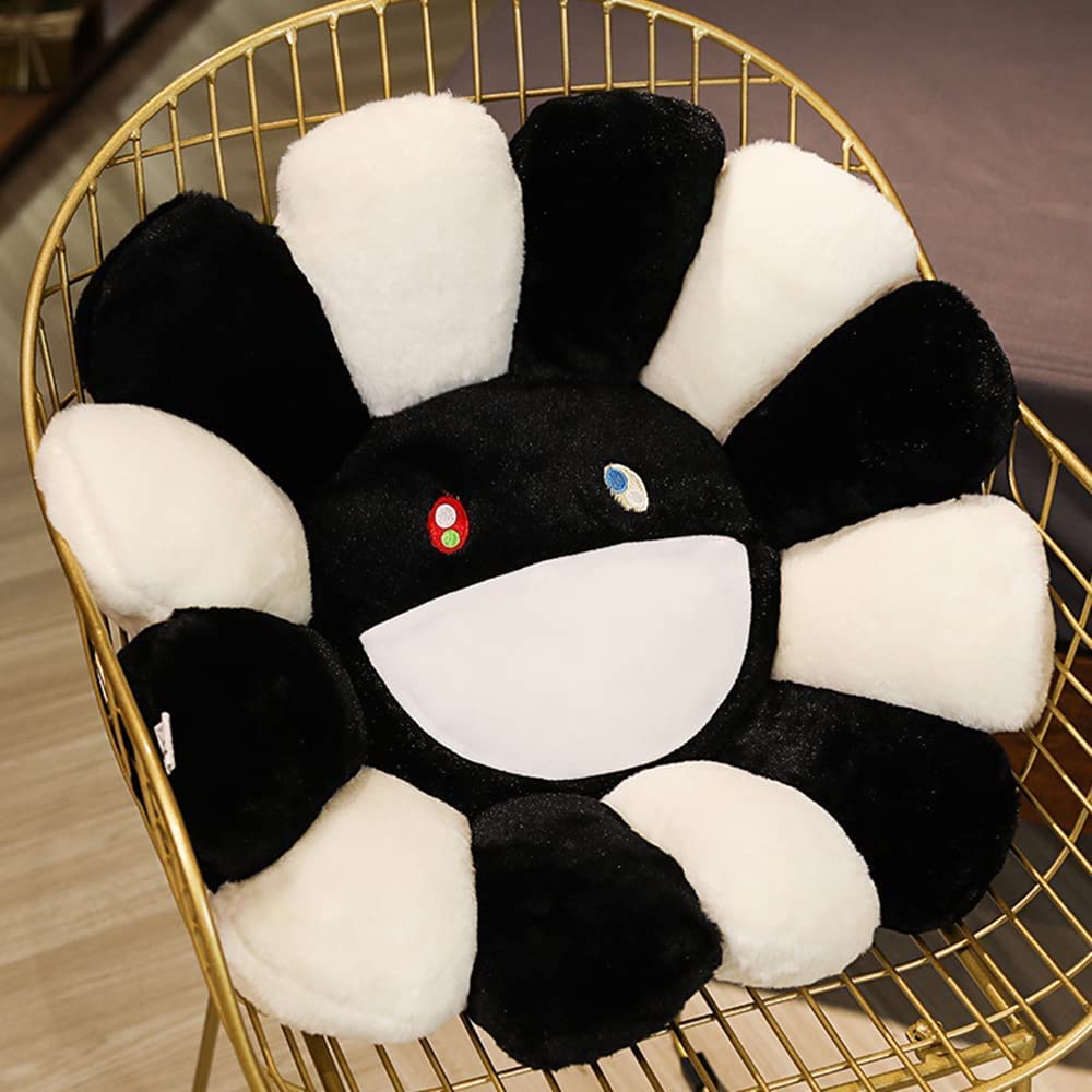 ANPIOX Sunflower Flower Plush Pillow,Cute Rainbow Smiley Face Pillow,Super Soft Flower Seat Cushion for Chair Sofa Bed Home Decor Plush Pillows,Black White black,15.7"/40cm