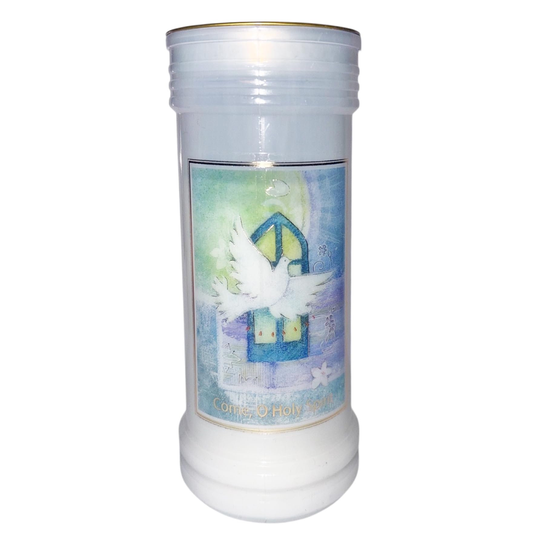 Prayer to The Holy Spirit 72 Hour Burn Candle with Dove Emblem Saint Catholic 15cm with Prayer on The Back 9289