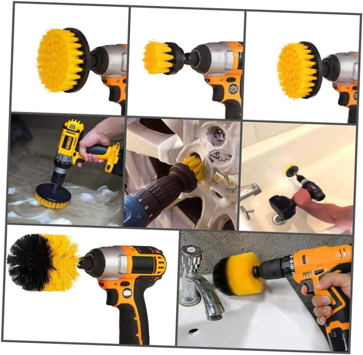 UKCOCO 9pcs Drill Brush Set Car Cleaning Tools Automotive Detail Scrubber Brush Attachments for Wheels, Upholstery, Floor, and Glass Cleaning