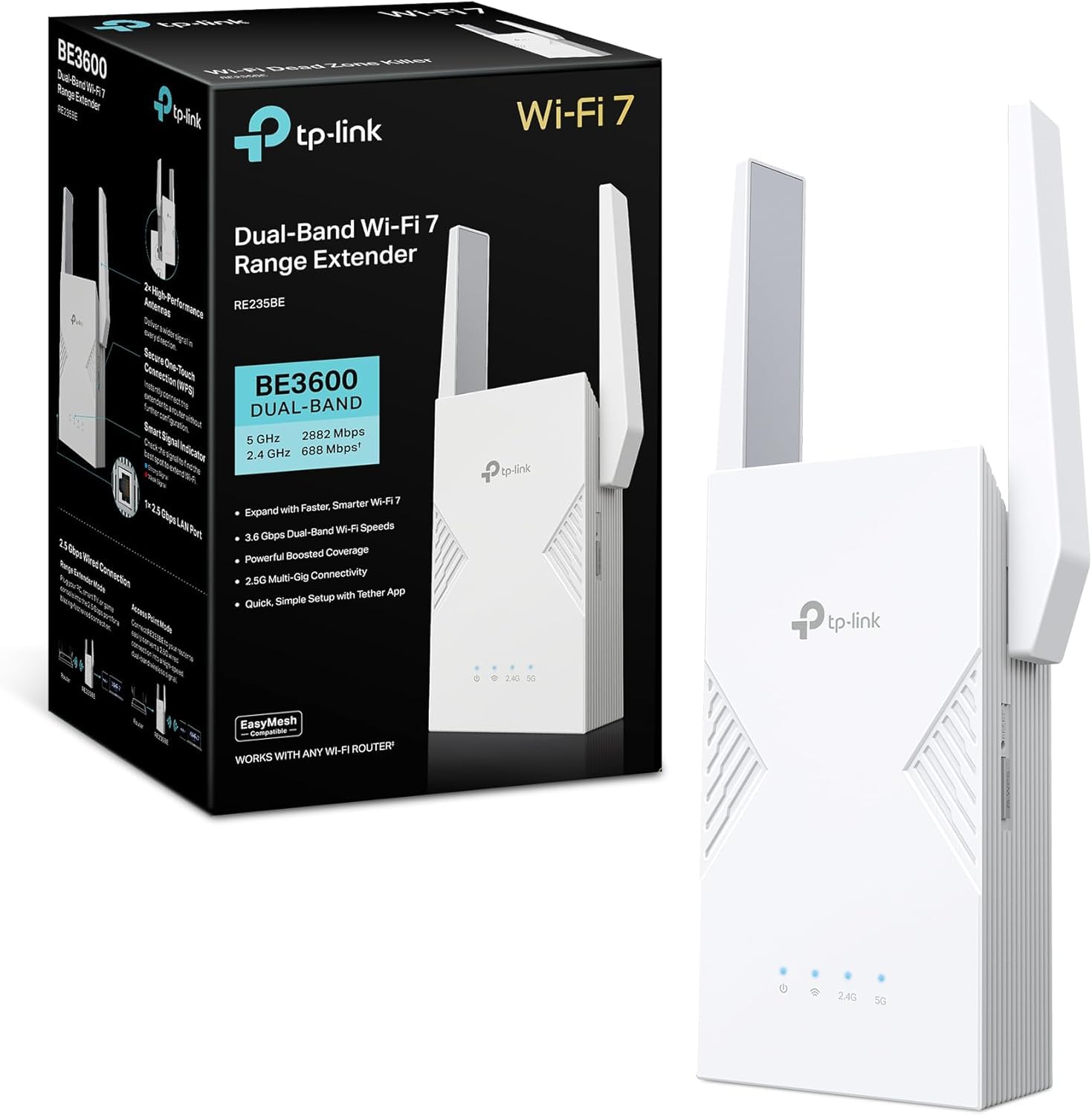 TP-Link Répéteur WiFi 7 Puissant 3600 Mbps, Port 2.5 Gigabit, RE235BE