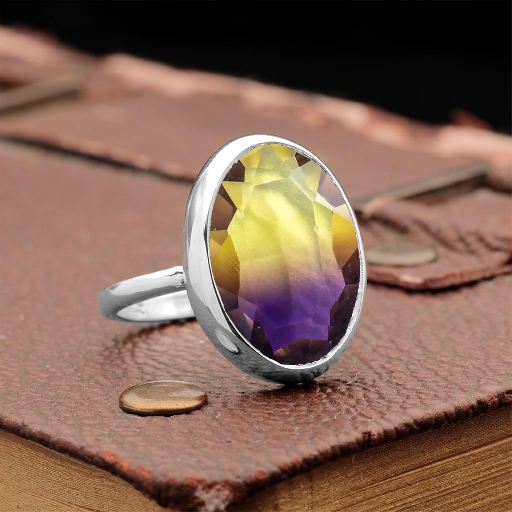 Rhodium Plated 925 Sterling Silver Tourmaline Color Two Tone Rhinestone Ring for Women | Handmade Oval Statement Gemstone Jewelry | Chakra Inspired Multicolor Crystal Ring | Elegant Gift