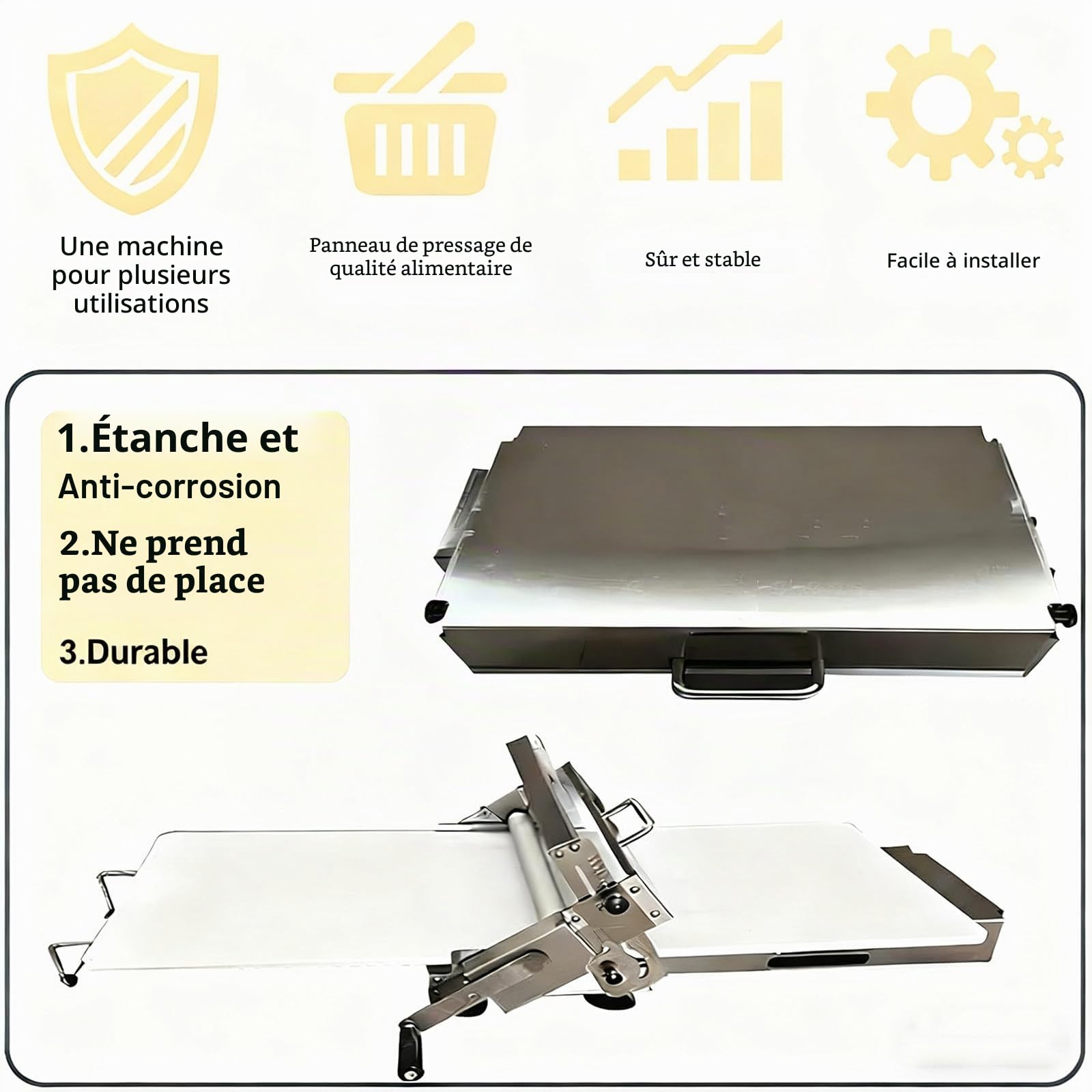 Laminoir à pâte à Croissants, laminoir à pâte Professionnel, épaisseur de la Machine à pâte réglable, Acier Inoxydable, laminoir à pâte à Pizza fondante pour Croissants de Table A